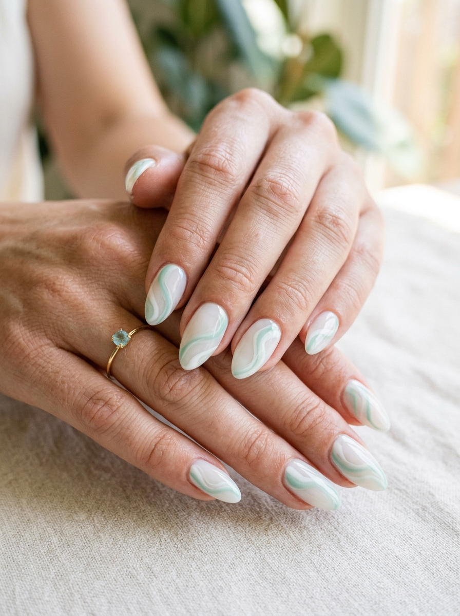 Seafoam Swirl Nails